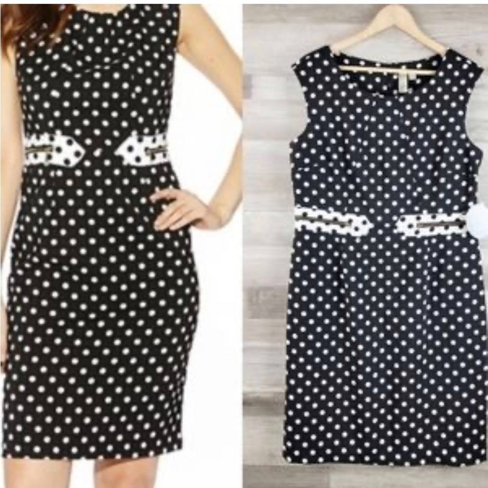 Black & white Polka dot fitted dress ,14P,  PTP 19”,Emma & Michele ,NWOT,event